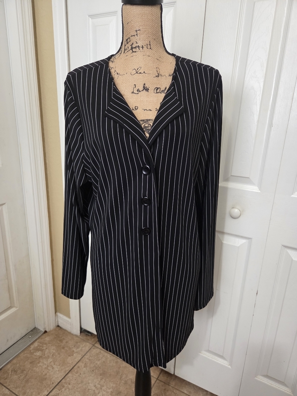 Black Pinstripe Long Blazer Jacket